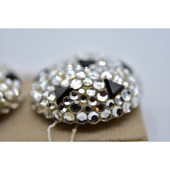 JAMES ARPAD Vintage Clip On Earrings Rhinestone Crystal Black Signed NOS Bin8 - Picture 4 of 12